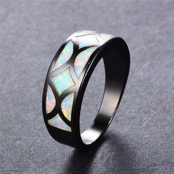 

wedding rings boho female blue white fire opal ring vintage 14kt black gold cross for women promise love engagement, Slivery;golden