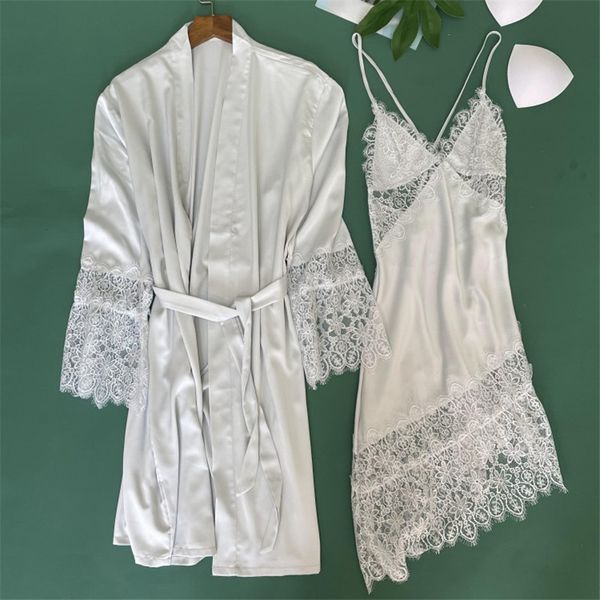 

lace patchwork hypotenuse lady robe suit loose satin bride bridesmaid wedding kimono bathrobe gown mini sleepwear, Black;red