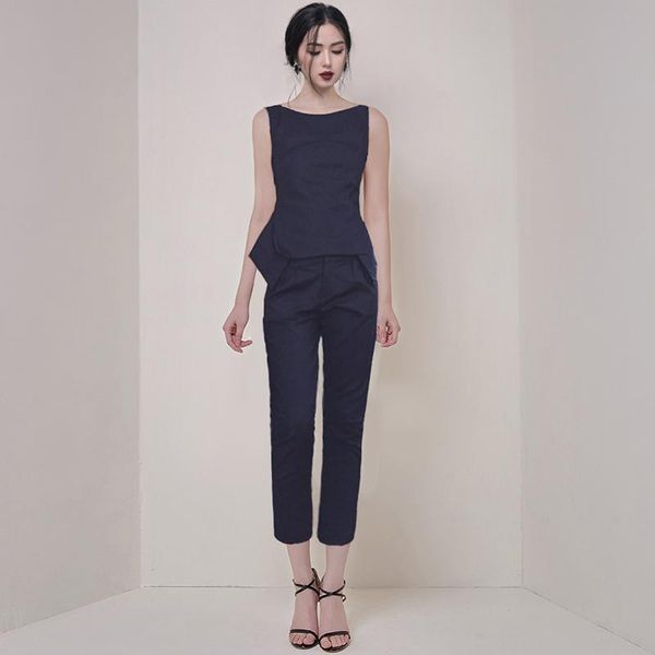 

women's two piece pants sleeveless commute sets 2021 slim irregular with suit pant for summer pieces set elegant ol navy clothes, White
