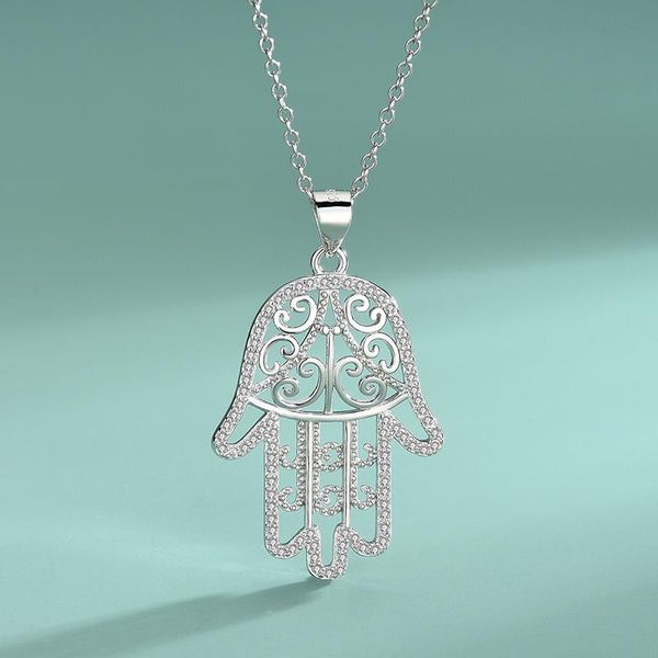 

chains s925 sterling silver hollow out hand of fatima lucky necklace europe and the united states personality fashion ladies secklace