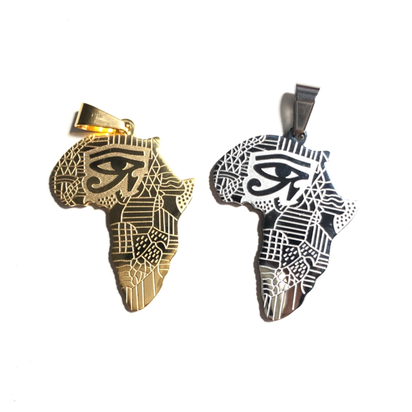 

charms 5pcs egyptian eyes of horus africa map charm pendant for bracelet necklace making stainless steel jewelry accessory wholesale, Bronze;silver