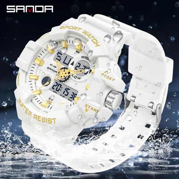 

wristwatches sanda the brand men's double display analog to digital sports watch swimming waterproof military led electronic quartz, Slivery;brown