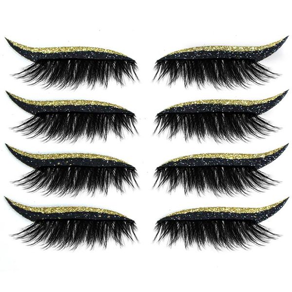 

false eyelashes 8pcs=4pairs reusable lashes eyeliner and eyelash stickers waterproof easy to use remove