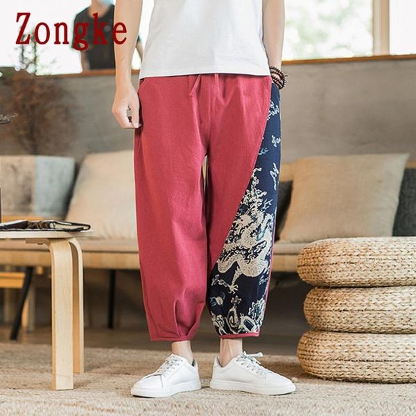 

men's pants zongke 2021 dragon print harem men trousers casual joggers sweatpants hip hop streetwear male plus size m-5xl, Black