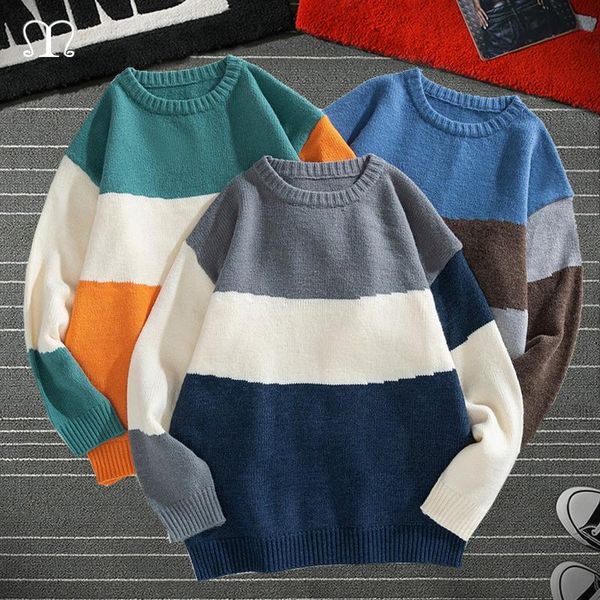 

men's sweaters striped sweater mens pullover harajuku fashion men women knitted long sleeves male brand designed outwear overcoat, White;black