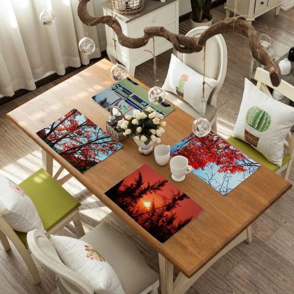 

mats & pads fuwatacchi green trees pattern rectangle placemat home decorative table kitchen party decorations