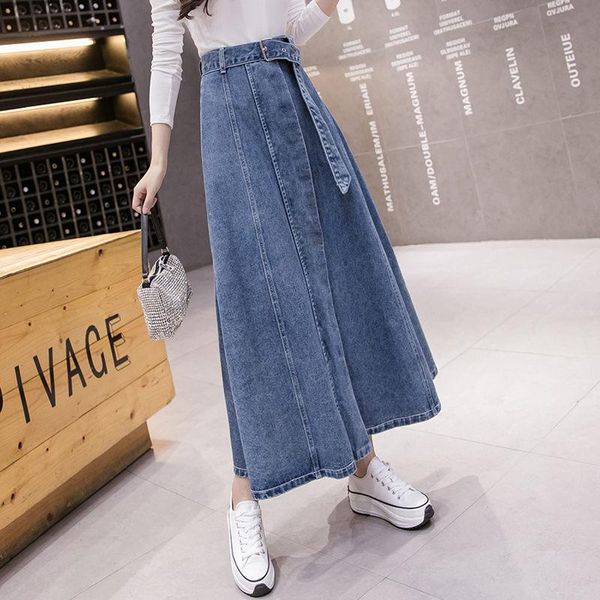 

skirts retro denim skirt high waist women's fashion slim and elegant a line umbrella button autumn winter long jeans, Black