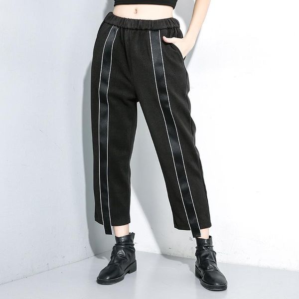 

women's pants & capris lanmrem 2021 winter stitching elastic waist woolen harem personality nine points casual women clothing 19b-a640, Black;white
