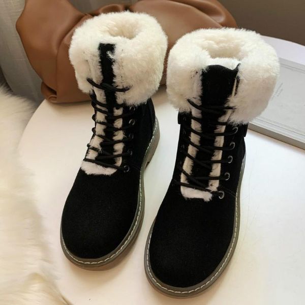 

boots women's ankle 2021 fashion women lace-up plus warm short tube korean casual snow wild cotton shoes, Black