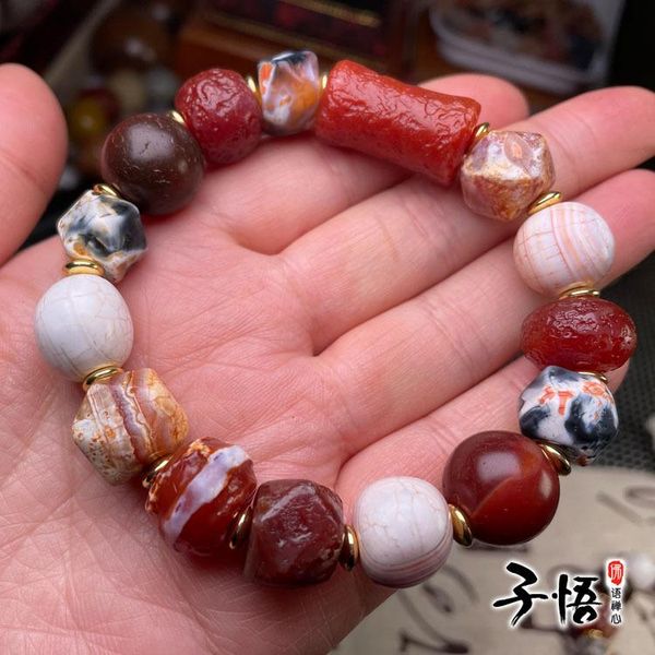 

charm bracelets tibetan old agate beads bracelet with high ancient weathering pattern and multi treasure eight edge, Golden;silver