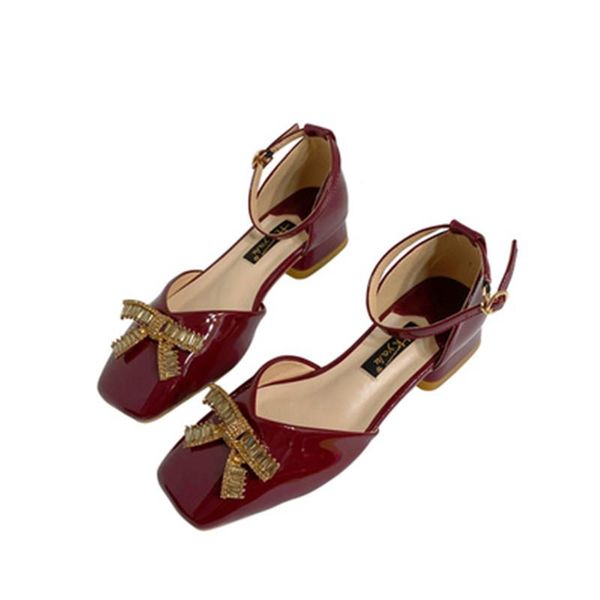 

net celebrity single shoes women's thick heel wild 2021 summer fairy style shallow mouth bow middle mary jane dress, Black