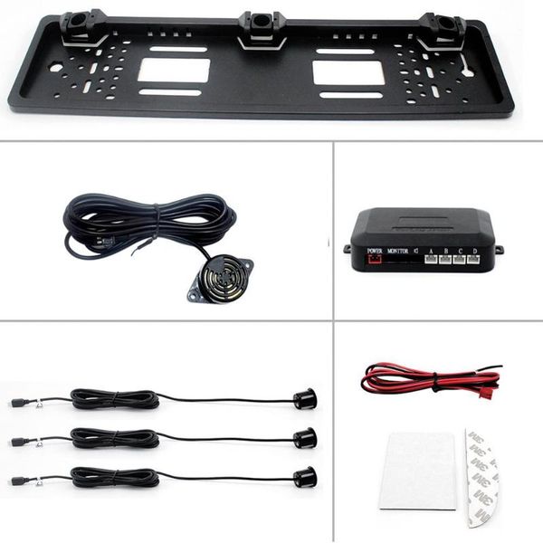 

car rear view cameras& parking sensors 12v driving reversing eu europe accessories auto sensor kit license plate frame reverse radar buzzer