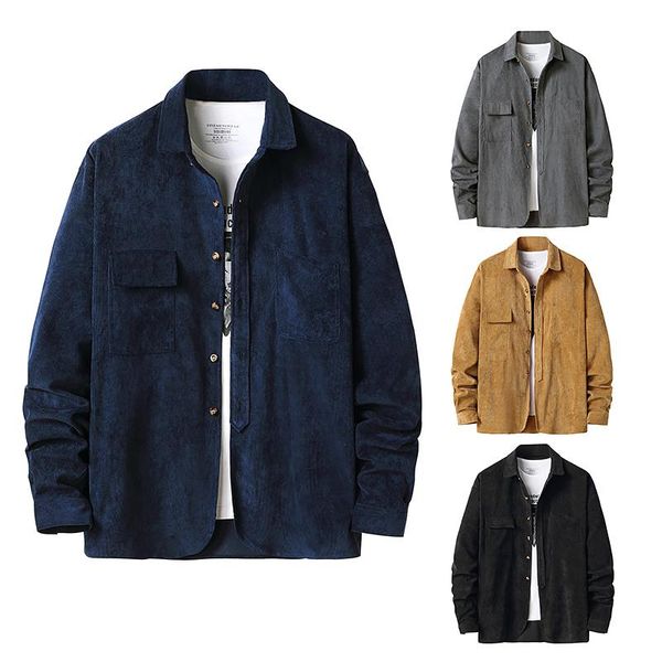 

men's casual shirts 2021 fashion men fall winter shirt long sleeve lapel cardigan coat solid color buttons large size for, White;black