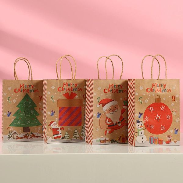 

gift wrap 12pcs kraft paper bags snowman christmas with handle cookie packaging wedding party favor boxes