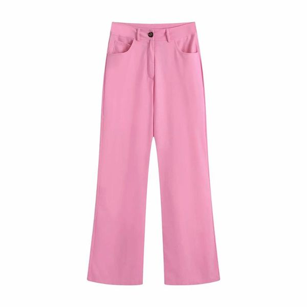 

women's pants & capris summer pink wide leg feminine 2021 vintage high waist pocket pant fashion casual loose long office female trouse, Black;white