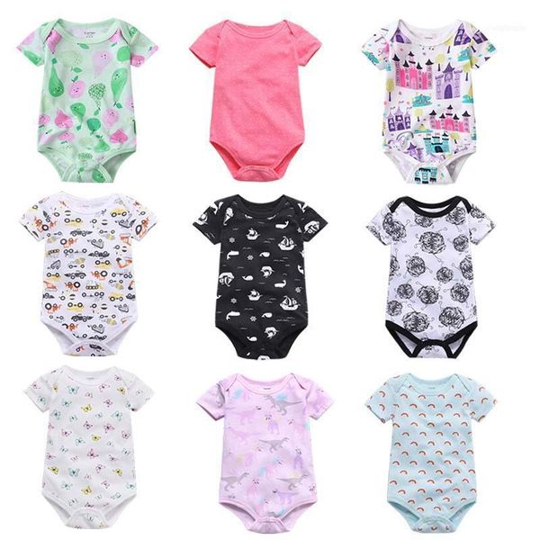 

baby rompers 100% cotton infant body short sleeve clothing jumpsuit cartoon printed boy girl clothes 0-24m1, Blue