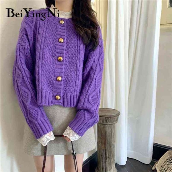 

short sweater women single breasted cropped female cardigans all-match retro purple knitwear coats ladies 210506, White
