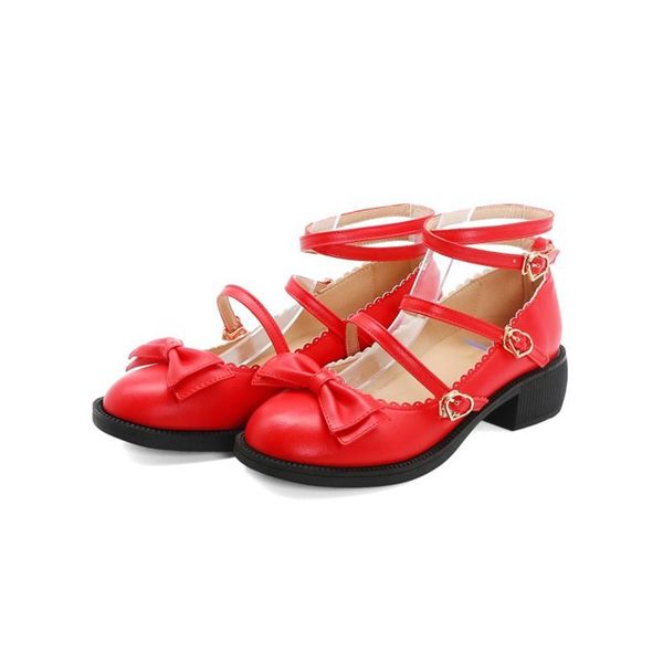 

dress shoes blxqpyt lolita college girl student pu leather lace bowknot med heels round toe cosplay shoe big size 33-43 x4-1a, Black