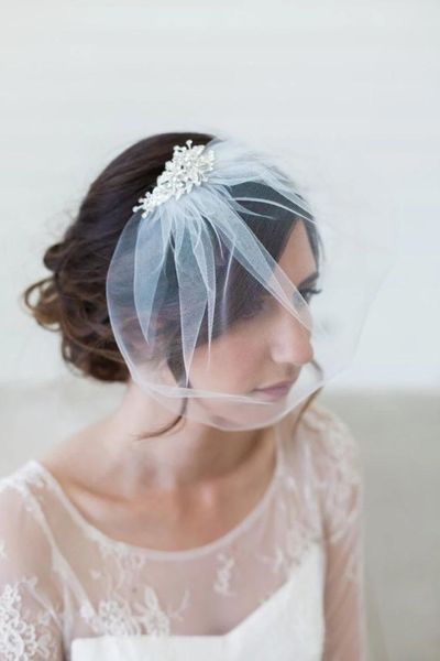 

bridal veils wedding veil ivory birdcage crystal rhinestone comb face net mask hair jewelry accessories for headwear, Black