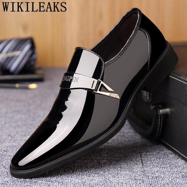 

dress shoes designer large size men casual loafers patent leather oxford for italian brand wedding zapatillas hombre, Black