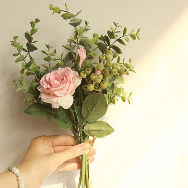 

artificial eucalyptus rose bouquet fake flower for wedding home garden party decoration plastic hybrid decorative flowers & wreaths