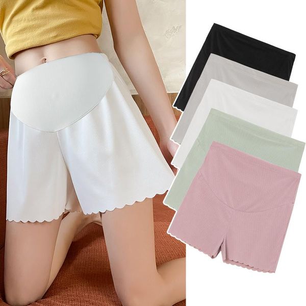 

396# summer thin ice silk maternity short legging adjustable belly underpants clothes for pregnant women loose soft pregnancy bottoms, White