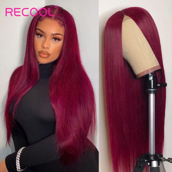 

lace wigs recool 99j burgundy straight bone 5x5 closure colored brazilian remy human hair for black women, Black;brown