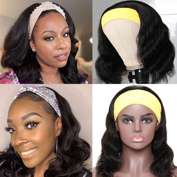 

body wave wig with headband synthetic headband wig for black women non lace frontal bob wigs 10 12 14 inch natural black colorfactory direct