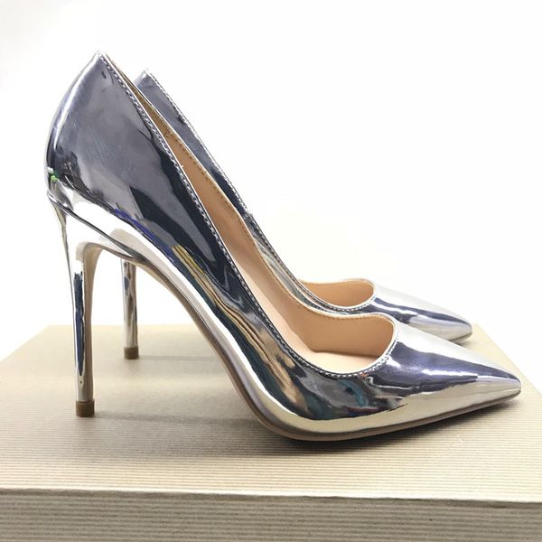 

solid silver patent designer red bottoms shoes shiny leather high heels shoes women pumps thin heel shallow mouth professional dress dinner, Black