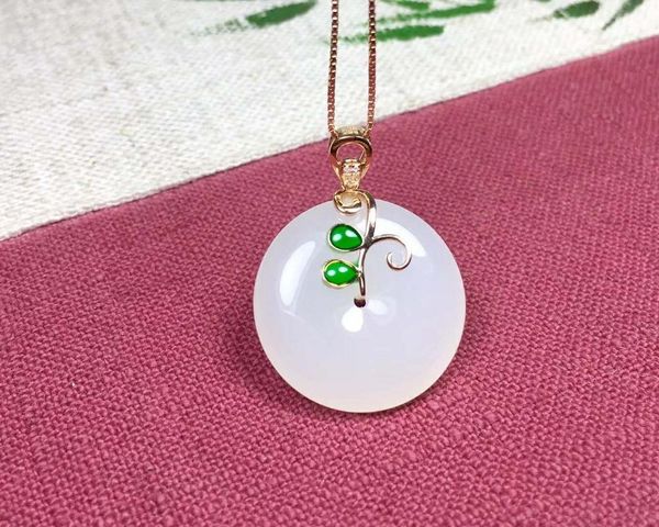 

lockets 18k gold inlaid hetian white jade safety buckle pendantj58#, Silver