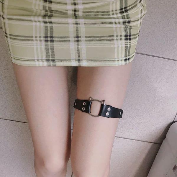 

anklets women elastic kitten head leather leg ring garter belt punk thigh goth harajuku harness 100% handmade, Red;blue