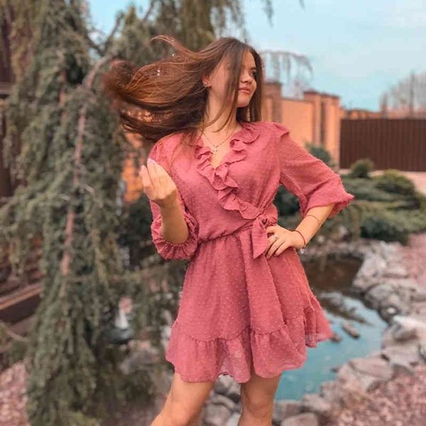 

elegant ruffled solid mini dress sweet flocking boho party dresses female cute girl chic femme vestiods 210521, Black;gray