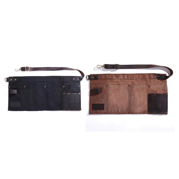 

-2 pcs multi pocket apron for women real leather canvas half black & coffee aprons