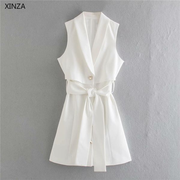 

casual dresses women summer belted vest sleeveless waistcoat office lady mini fashion button up woman white fit djbd, Black;gray
