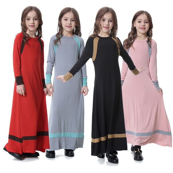 

arab vestidos children girl abaya dubai kaftan bangladesh long linen maxi bodycon muslim hijab dress turkish islamic clothing, Red