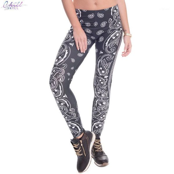 

women's leggings chill skill high elasticity bandana printed womens fashion slim fit legging workout trousers casual pants, Black