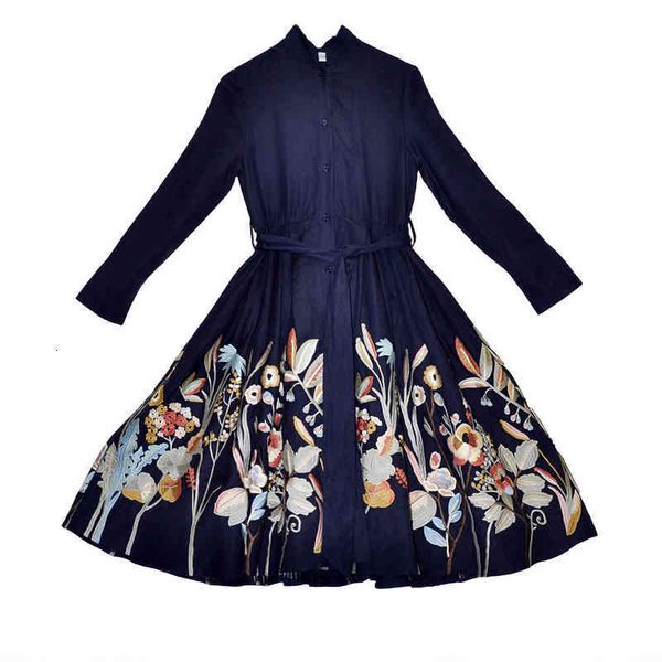 

women's wool & blends leather trench for women slim fashion coat high-end royal embroidery linen plus size outerwear female jive, Black