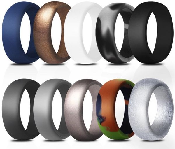 

man ring 8.7mm width 10-color silicone band rings fashion mix colors 7 to 14, Silver