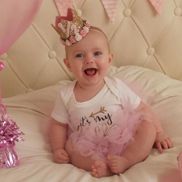 

hair accessories 1pc baby birthday party hat princess crown headband 1 2 3 year decorations shower children supplies, Slivery;white