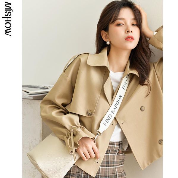 

women's coats mishow autumn winter trench coat for women short windbreaker thin jacket with belt female outwear mx20c7225, Tan;black