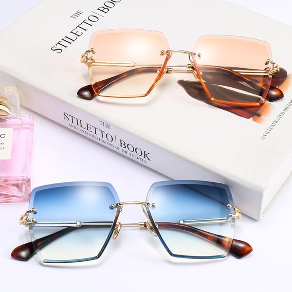 

mirrors rimless cut-edge square sunglasses, gradient color lens sunglasses