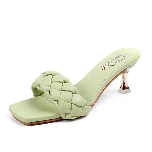 

design weave women slipper ladies thin high heel sandal open toe slip on summer outdoor slides flip flop shoes slippers, Black