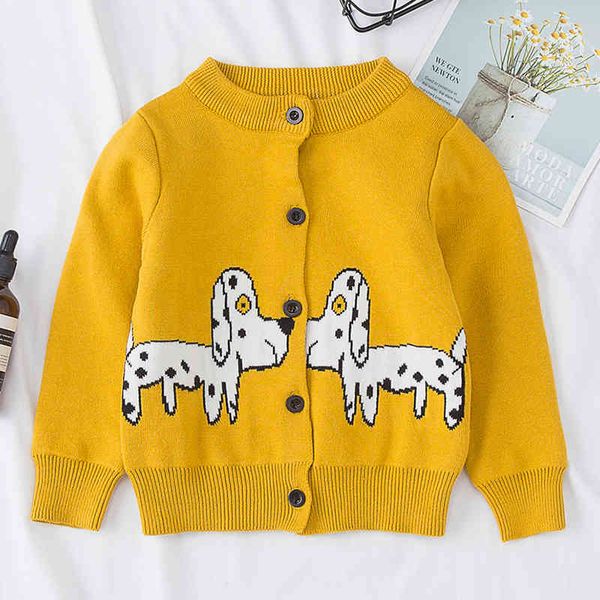1-6Yrs Baby Boys Girls Dog Cardigan Coat Abbigliamento per bambini Manica lunga in maglia per bambini 210429