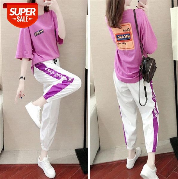 

sports set women's fashion loose short-sleeved running clothes travel vacation leisure two-piece suit #ir22, Black