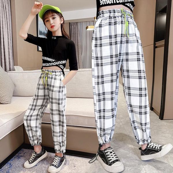 

teenager girls plaid pants spring autumn fashion casual loose retro kids school harem children trousers 6 8 10 12 14, Blue