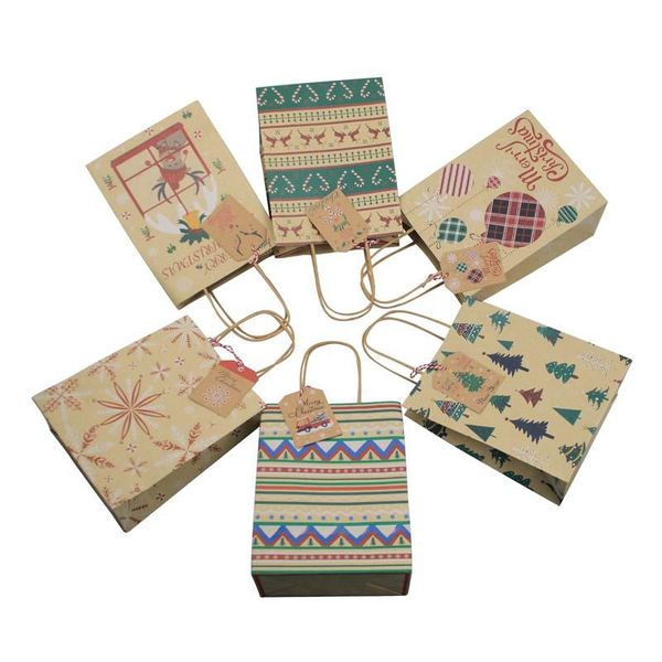 

christmas decorations year 2022 merry gift bags santa sacks kraft paper bag handbag xmas tree elk candy box noel packaging
