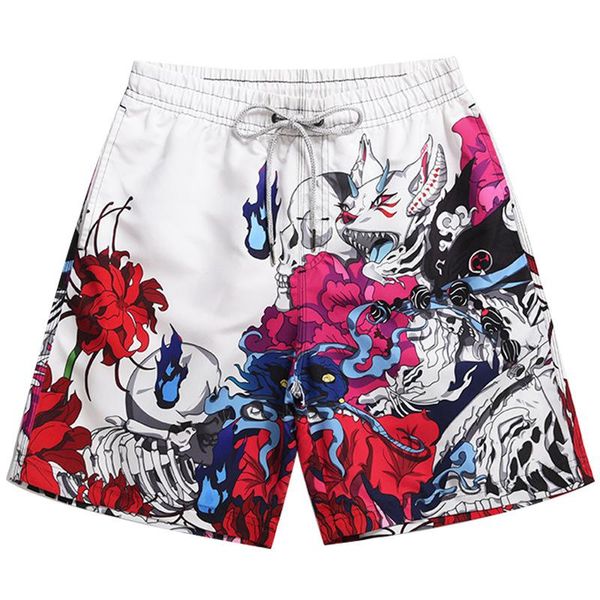 

men's shorts man floral printing men beach short breathable quick dry loose style male -40, White;black