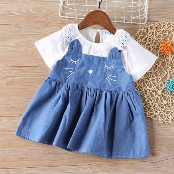 Kleid Sommer Kinder Kleidung Mädchen Nähen Katze Muster Kinder Kleidung Baby 210528