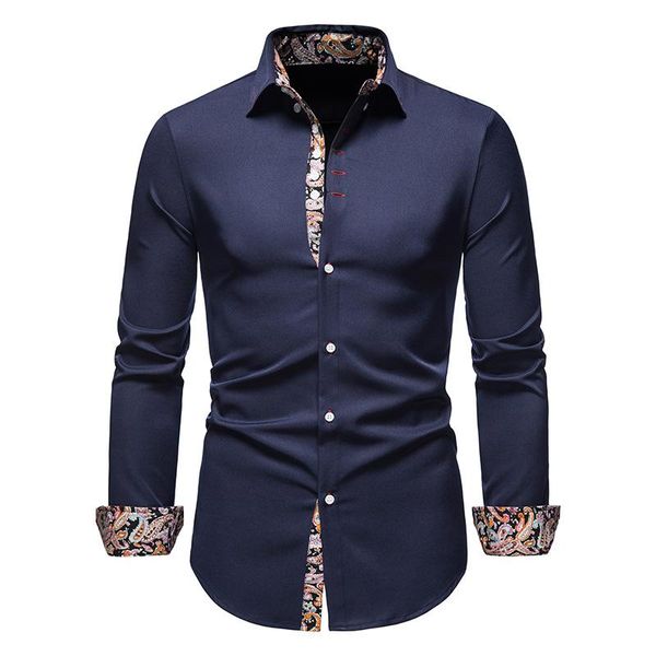 

men's casual shirts mens paisley cotton long sleeve dress shirt floral print retro button down men slim fit chemise homme, White;black