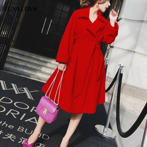 

women's wool & blends junelove women winter casual coat elegant work office lady long sleeve mujer outerwear female solid vintage sashe, Black